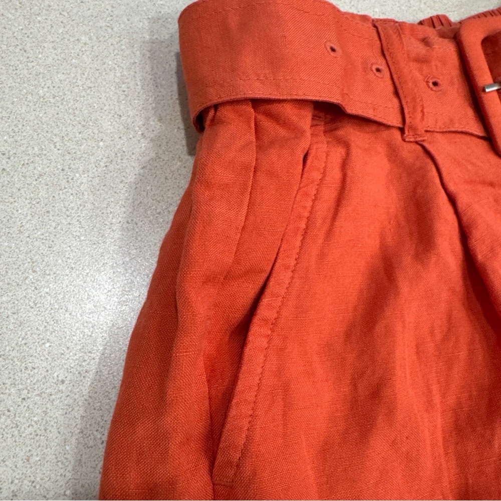 a new day Women's High Waist Orange Shorts with Buckle Linen Blend - Picture 3 of 8